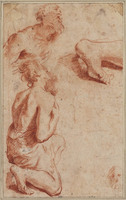 B 018
          <br/>
          Schetsblad met knielende figuur en oude man
          <br/>
          <em>Lanfranco, Giovanni (1582-1647)</em>